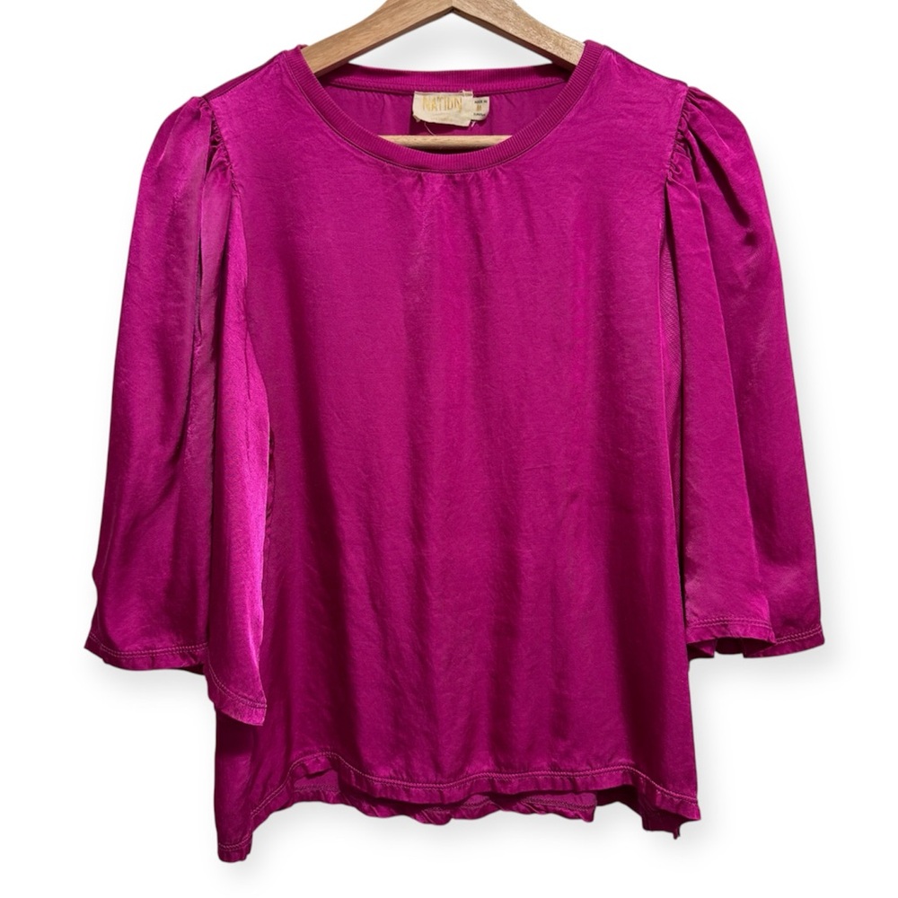Nation LTD Satin Donna Bell Sleeve Blouse Top